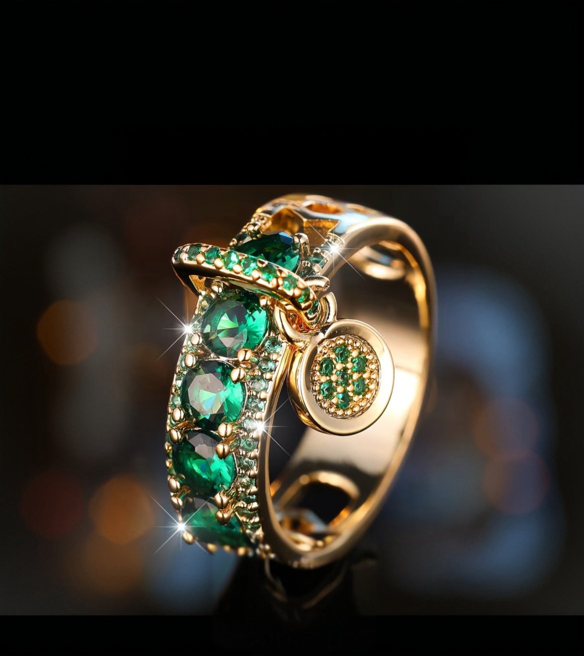 Emerald Cocktail Ring with delicate dangling pendant (Copy 2)