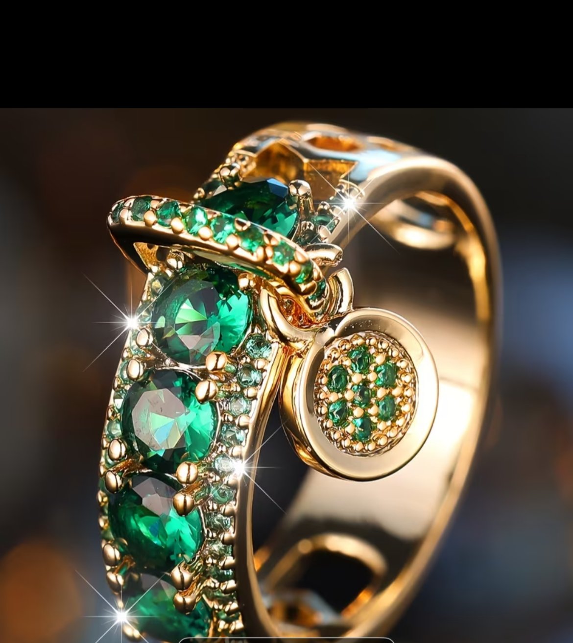 Emerald Cocktail Ring with delicate dangling pendant (Copy 2)