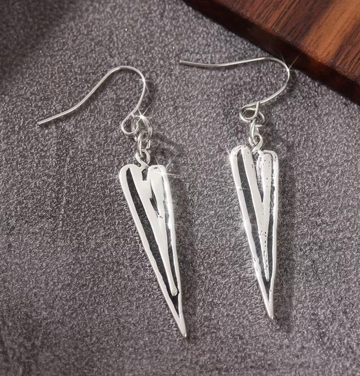 Handmade Silver Skinny Heart Earrings