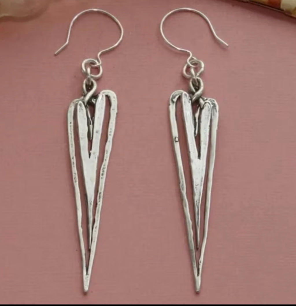 Handmade Silver Skinny Heart Earrings