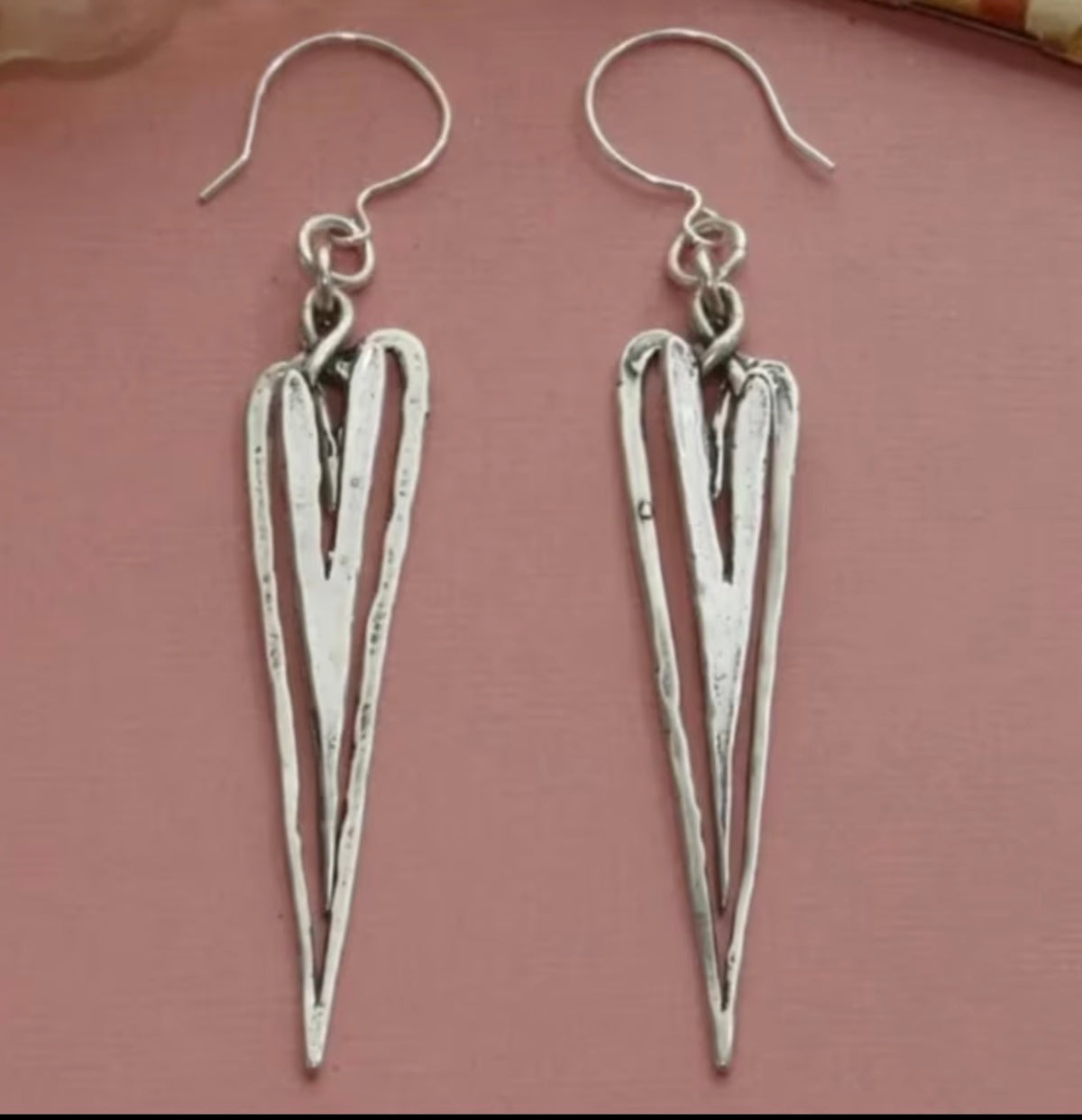 Handmade Silver Skinny Heart Earrings