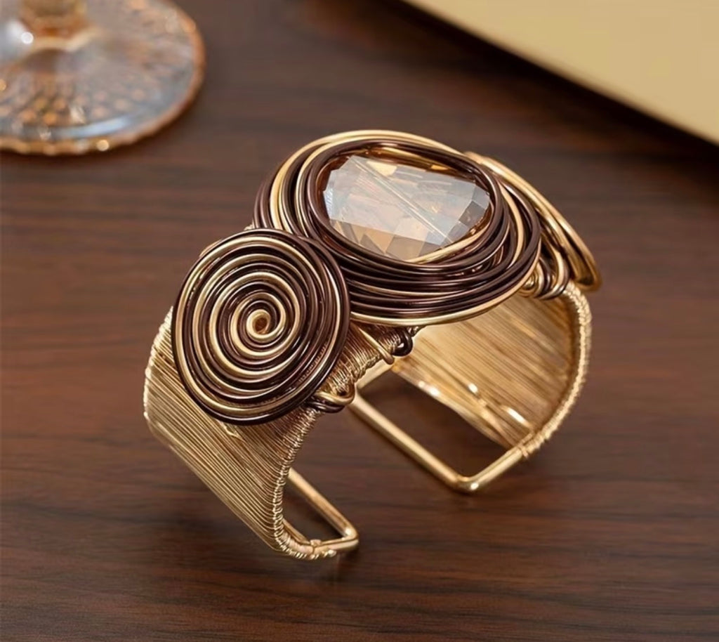 Faceted Amber Metal Cuff Bracelet