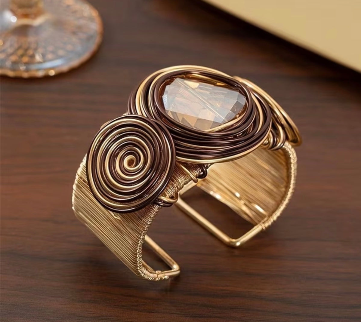 Faceted Amber Metal Cuff Bracelet