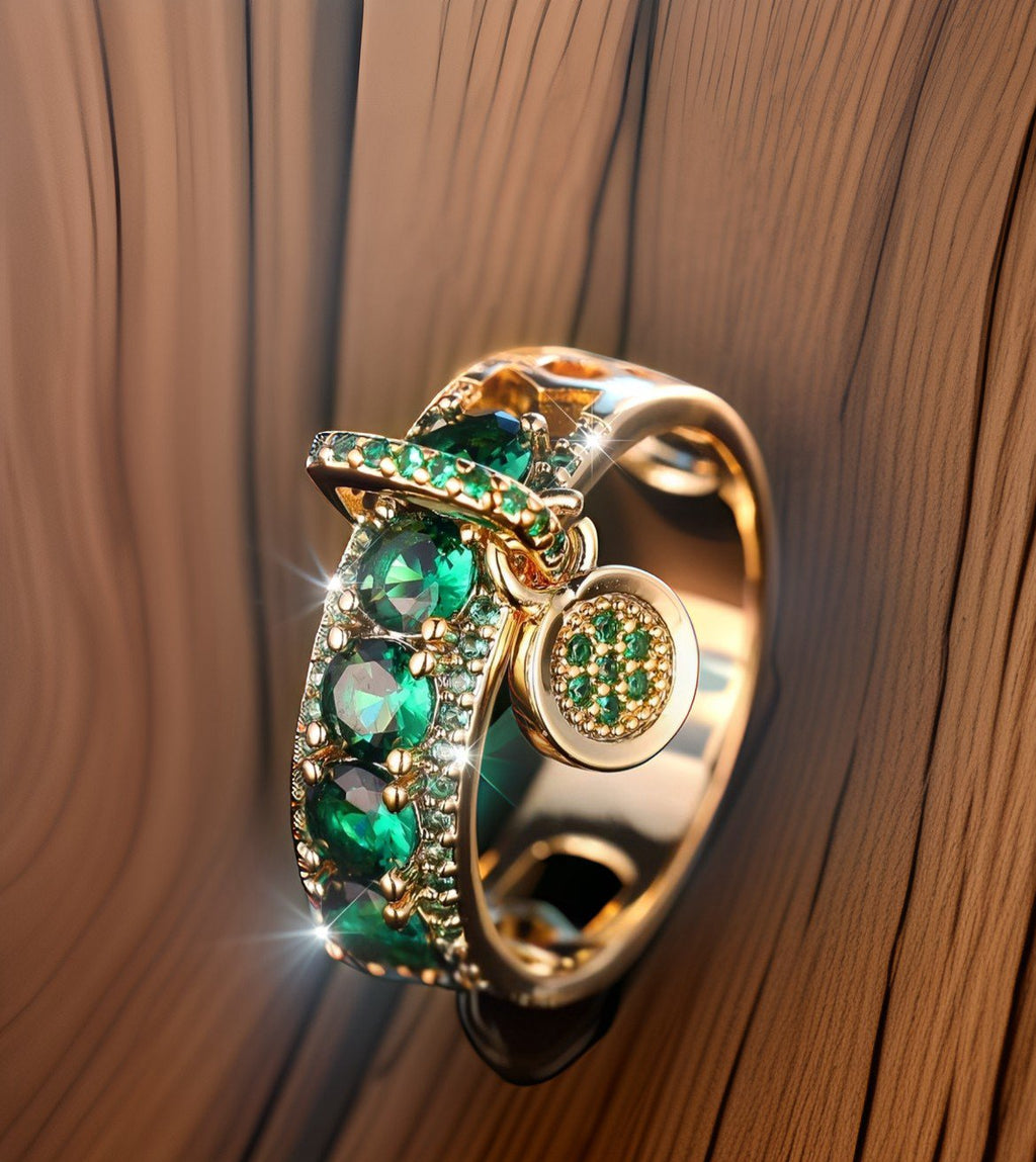 Emerald Cocktail Ring with delicate dangling pendant (Copy 2)