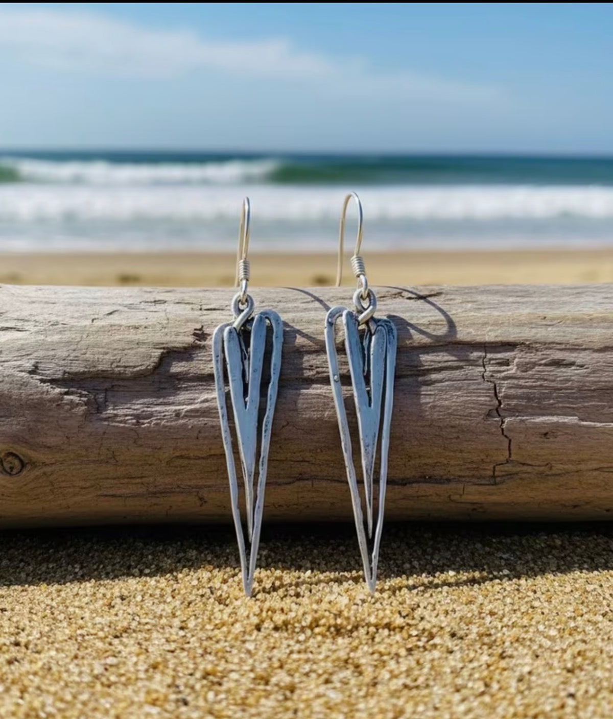 Handmade Silver Skinny Heart Earrings