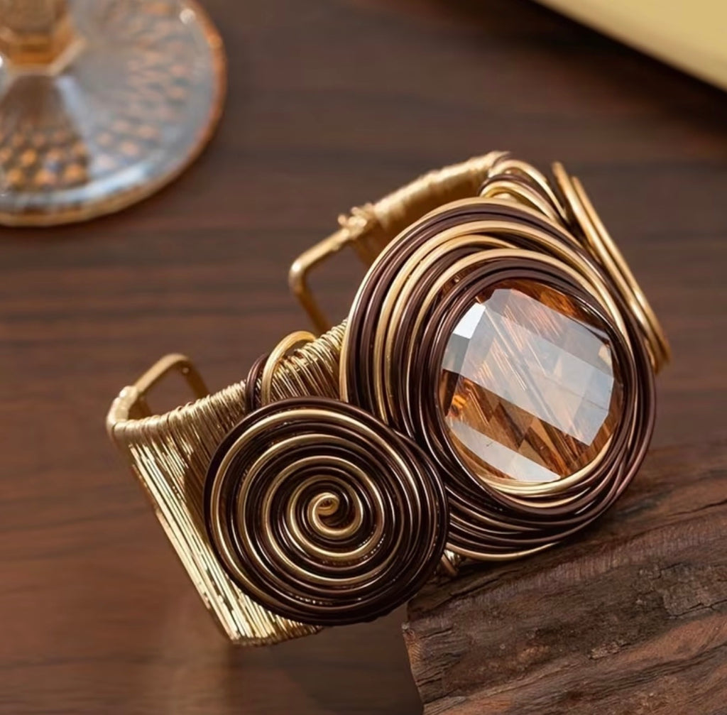 Faceted Amber Metal Cuff Bracelet
