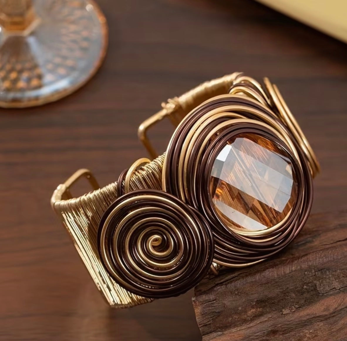 Faceted Amber Metal Cuff Bracelet