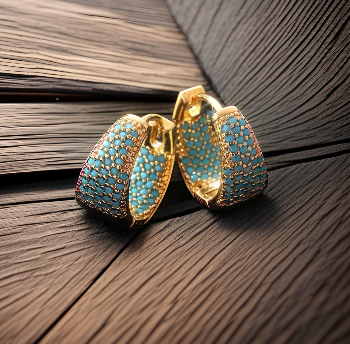 Delicate Golden & Turquoise Hoops