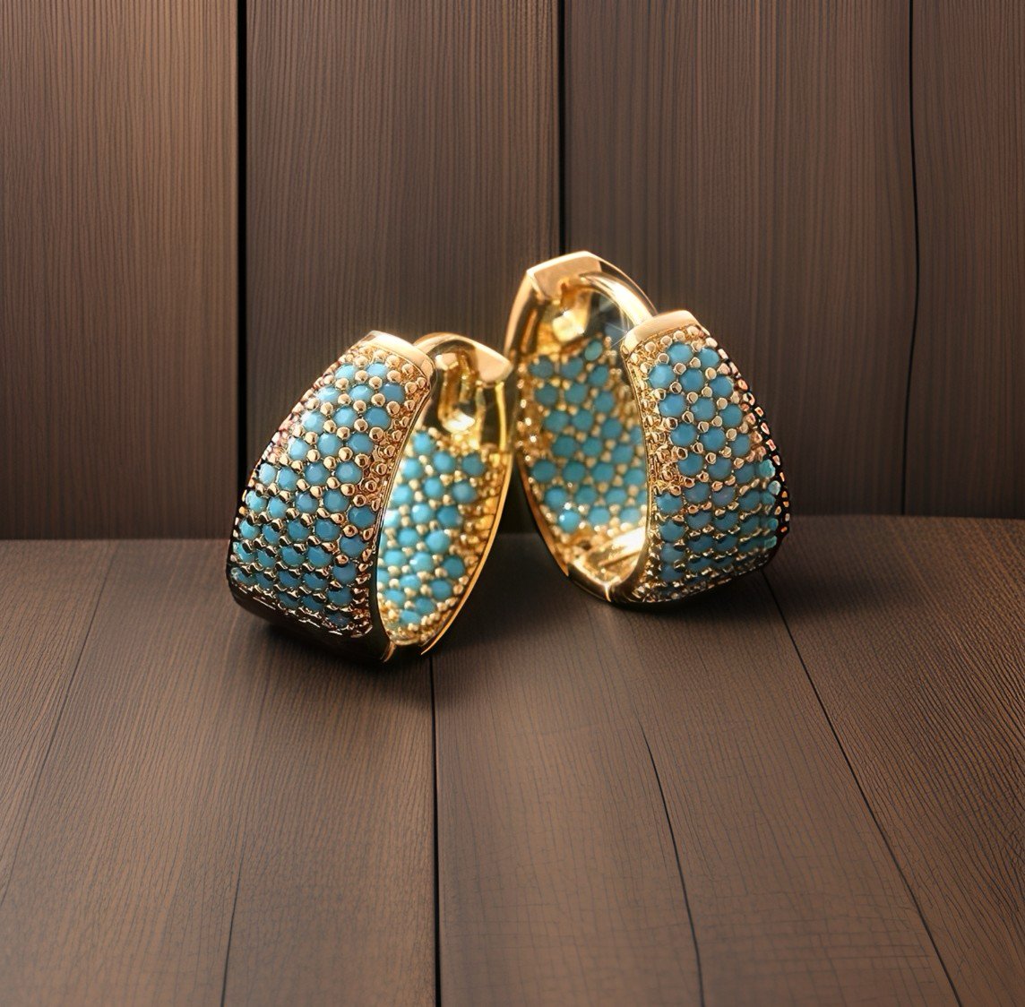 Delicate Golden & Turquoise Hoops