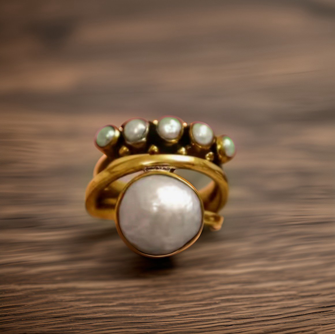 Gunmetal, Gold and Proud Pearl Ring