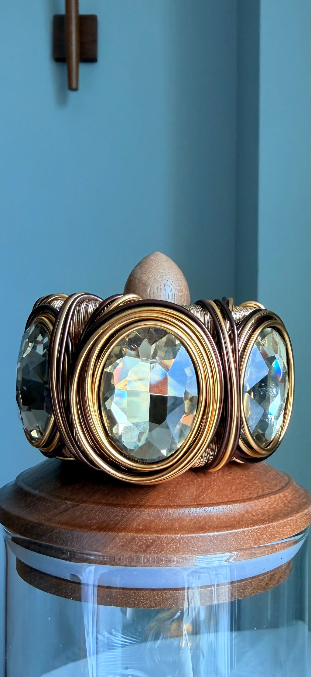 Faceted Amber Metal Cuff Bracelet