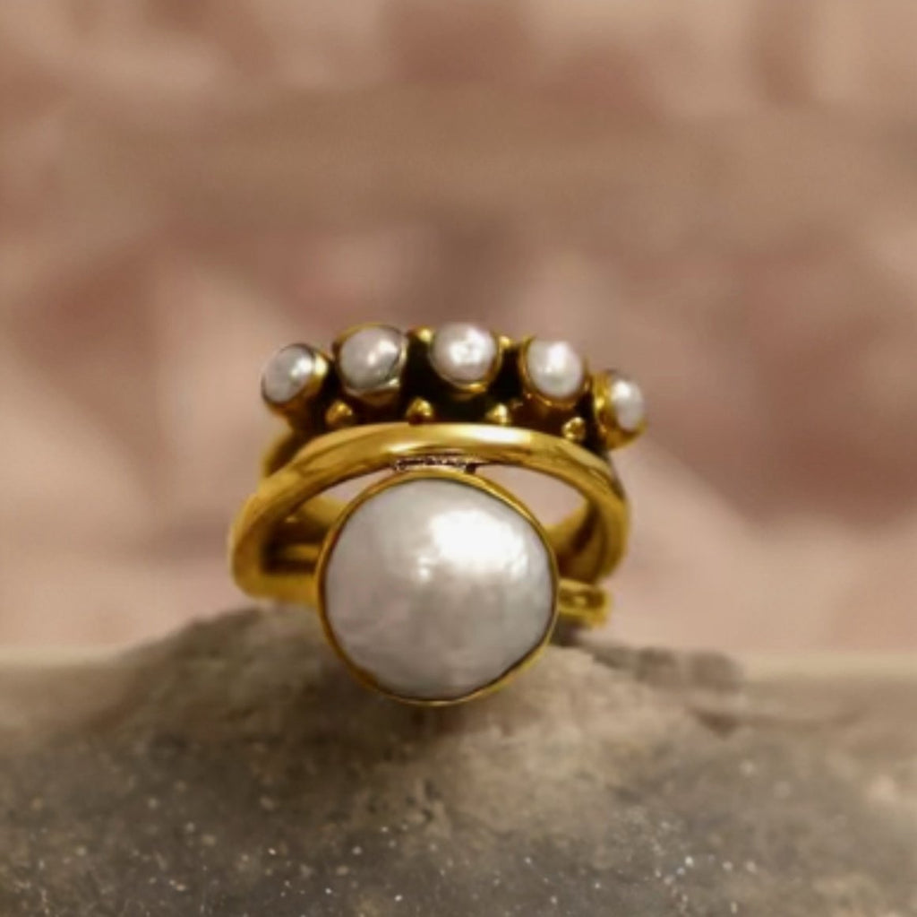 Gunmetal, Gold and Proud Pearl Ring