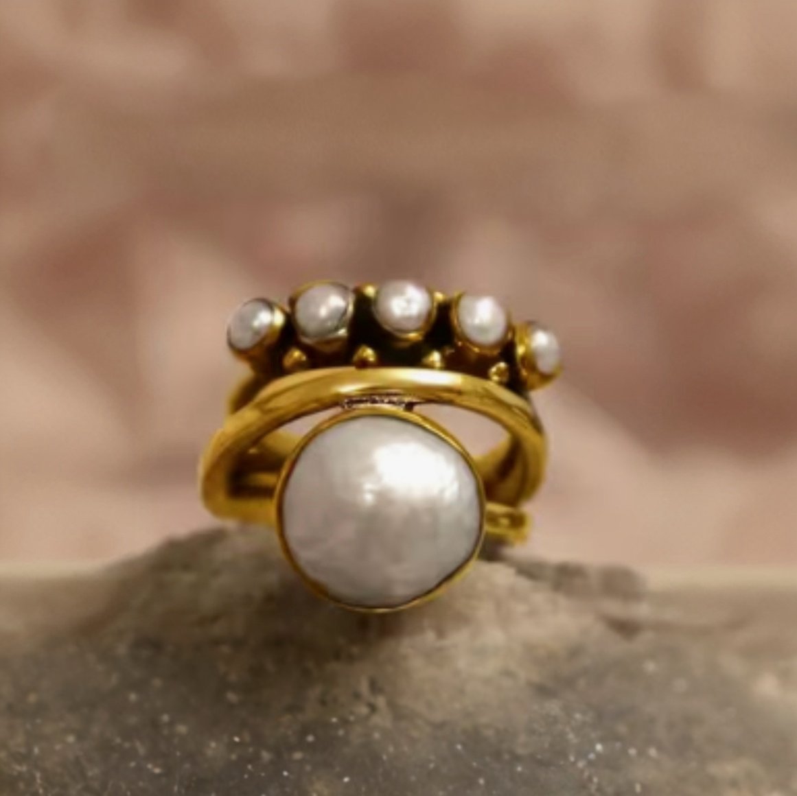 Gunmetal, Gold and Proud Pearl Ring