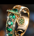 Emerald Cocktail Ring with delicate dangling pendant