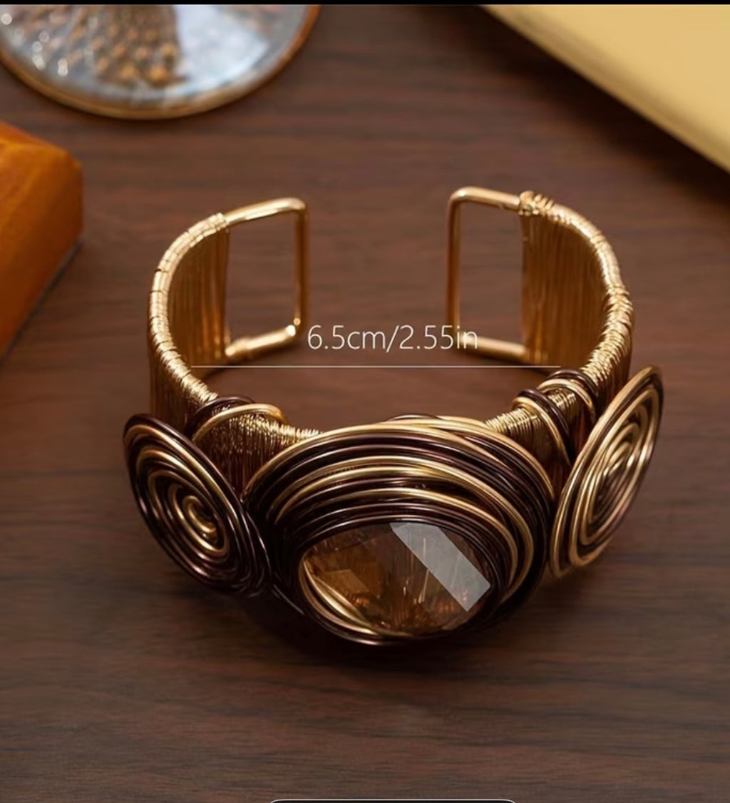 Faceted Amber Metal Cuff Bracelet