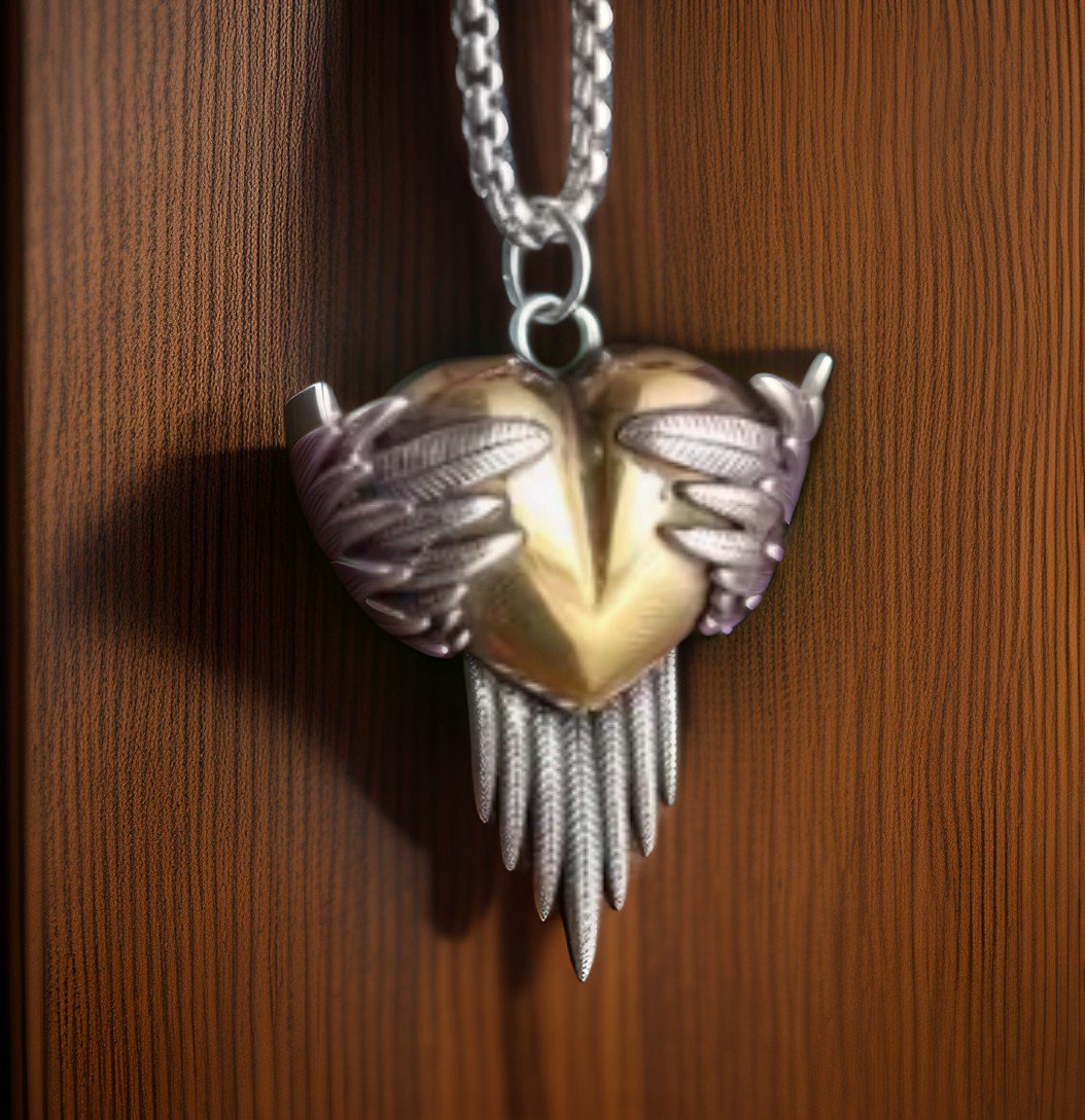 Angel Heart Neclace in Gunmetal and Gold