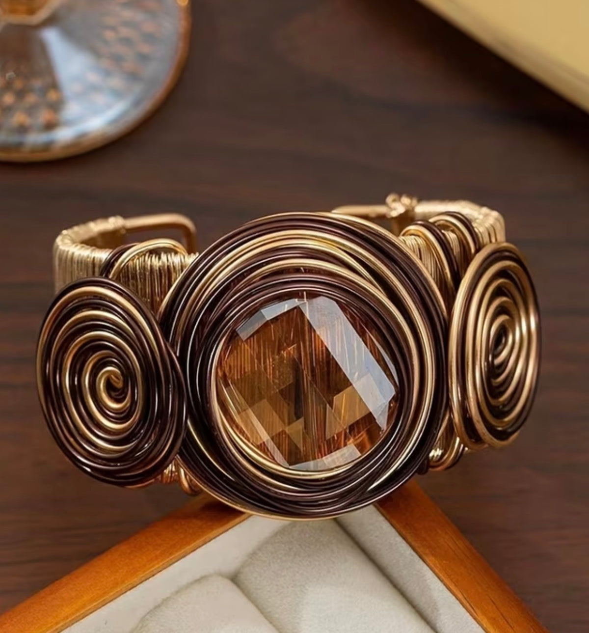 Faceted Amber Metal Cuff Bracelet