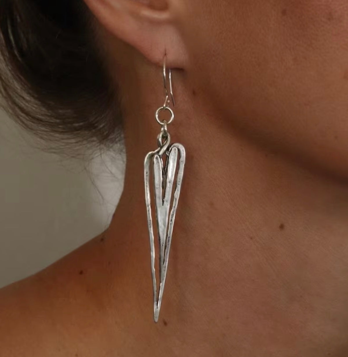 Handmade Silver Skinny Heart Earrings