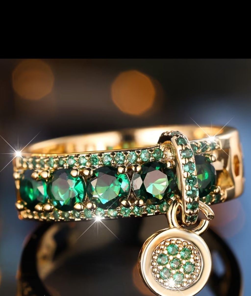 Emerald Cocktail Ring with delicate dangling pendant (Copy 2)
