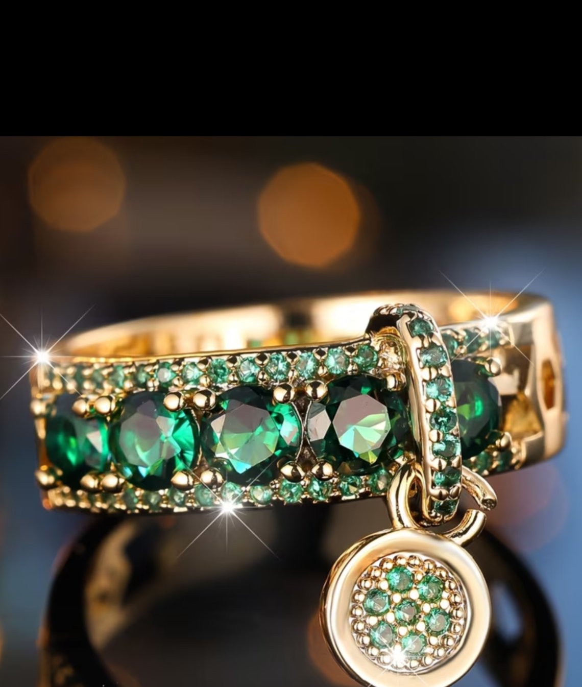 Emerald Cocktail Ring with delicate dangling pendant (Copy 2)