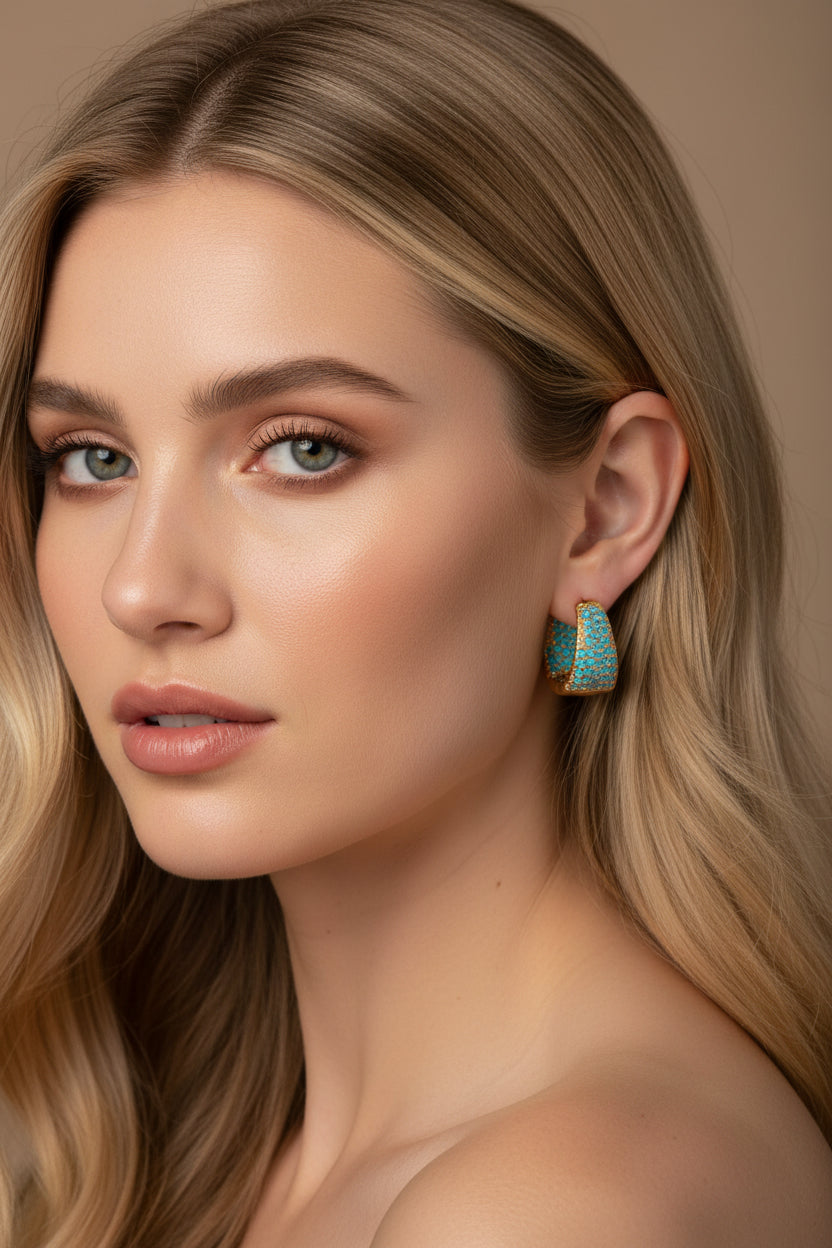 Delicate Golden & Turquoise Hoops