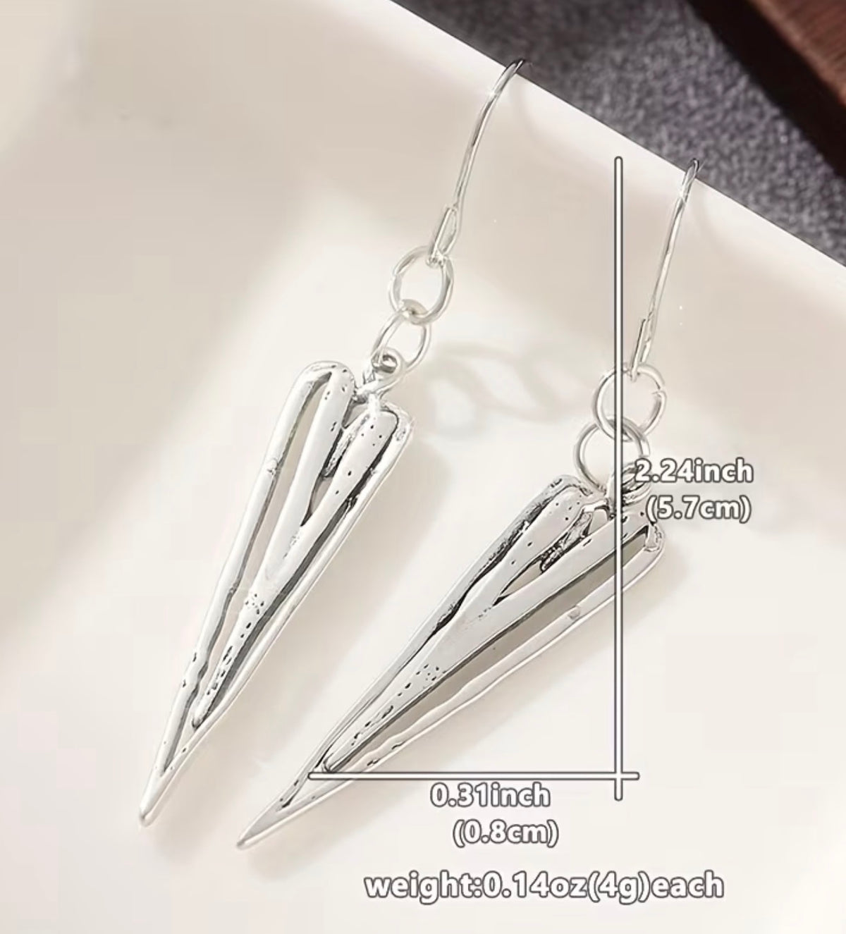 Handmade Silver Skinny Heart Earrings