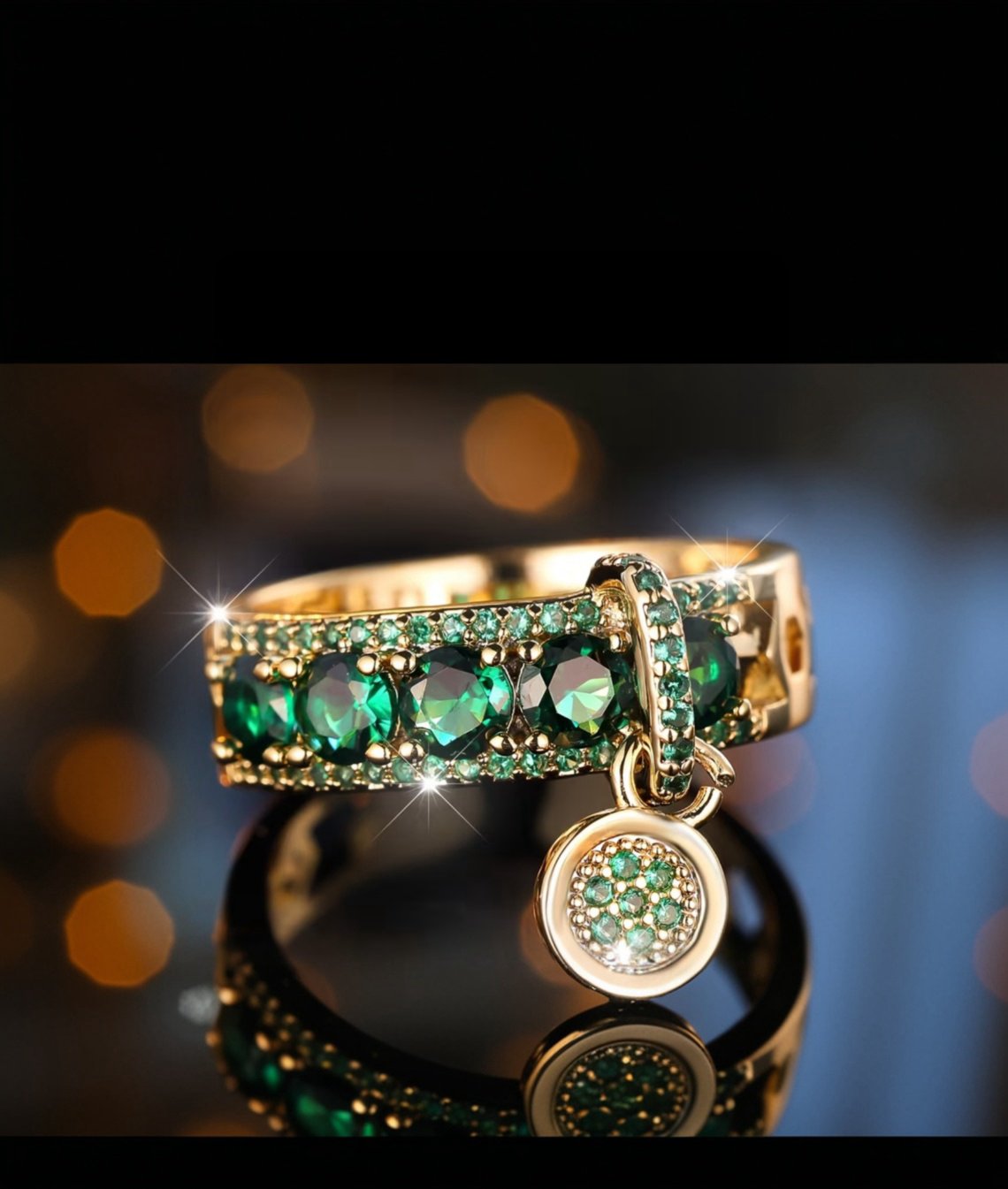 Emerald Cocktail Ring with delicate dangling pendant (Copy 2)