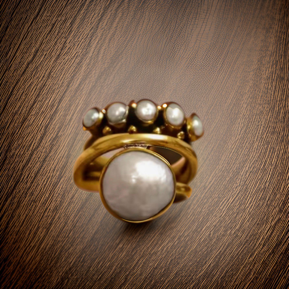Gunmetal, Gold and Proud Pearl Ring